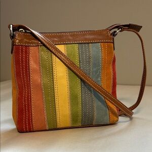 Vintage Fossil Leather Suede Multi Colour Crossbody Bag